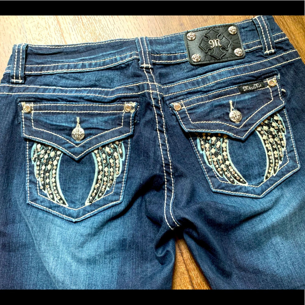 Miss Me Boot Cut Jeans, Wing Bling Design